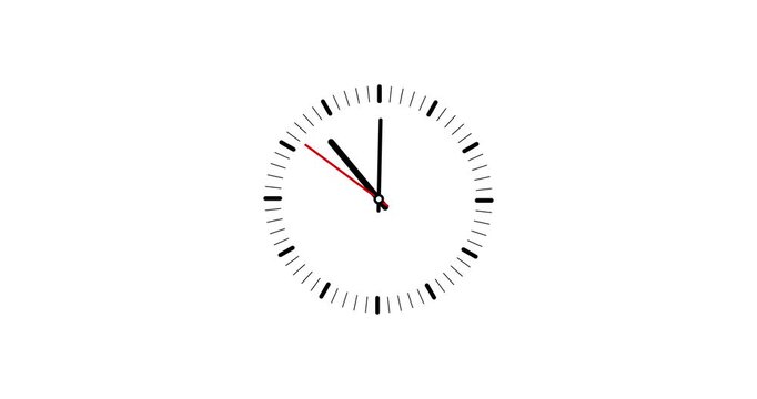 Hand clock spinning watch animation on a transparent background with alpha channel. Clock icon flat style 12 hours clock dial time lapse animation