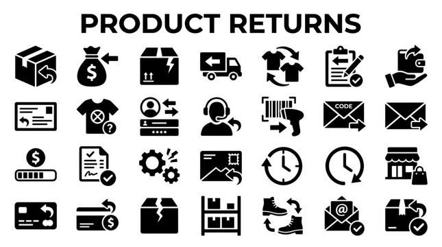 Product Returns Icons and Symbols for E-commerce and Retail Business Concepts