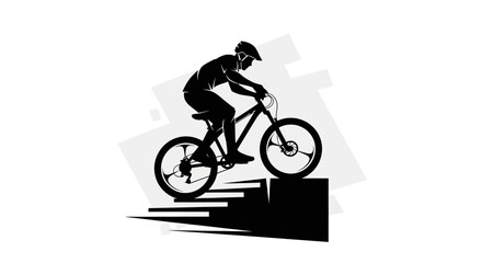 Fototapeta premium Man Riding Mountain Bike Down.
