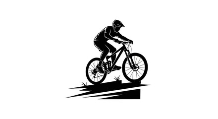 Naklejka premium Man Riding Mountain Bike Fast.