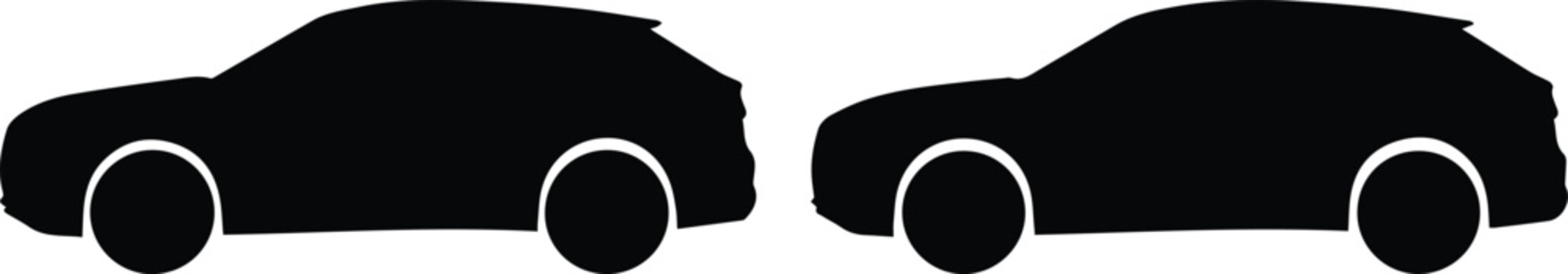 Modern SUV car silhouettes, black crossover vehicle icons set, sleek automotive profile vector illustrations for transportation design isolated PNG with Transparent Background