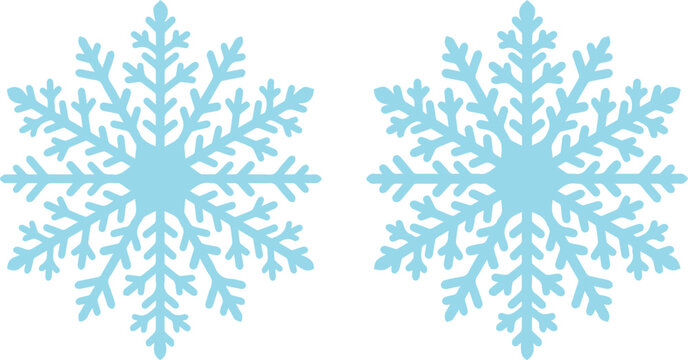 Light blue snowflake vector icons, decorative winter snow crystal elements, set of 2 frozen ice flake silhouettes for seasonal holiday design isolated PNG with Transparent Background