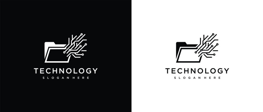 Digital Folder Technology Logo with Circuit Lines for Data Storage and IT Solutions