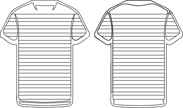 Striped short sleeve t-shirt technical sketch template with simple linear pattern vector illustration for fashion apparel