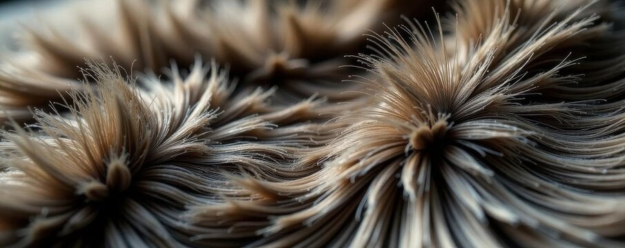 Gray-brown faux wolf fur; high-angle close-up showing luxurious texture , wolf, brown, high angle