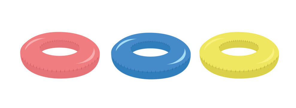 Inflatable swimming rings set. Summer Vacation Swim Tube. Beach and Pool Float Tube. Set of Swimming Ring Clip Art. 