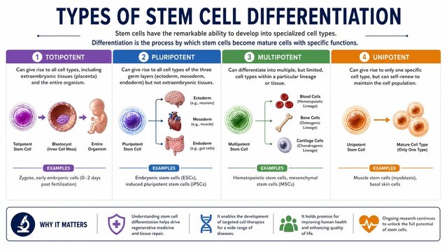 Stem Cell Differentiation Types Educational Infographic Diagram