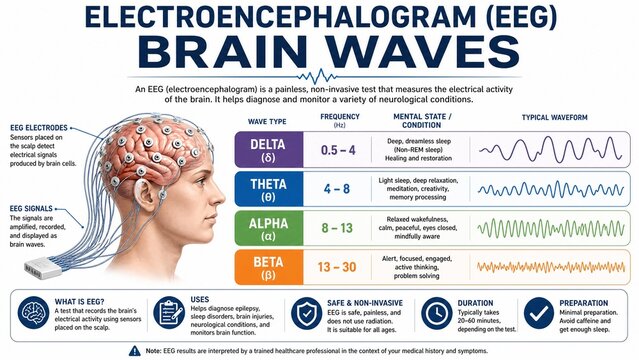 Medical Infographic of EEG Brain Waves with Delta Theta Alpha and Beta Types