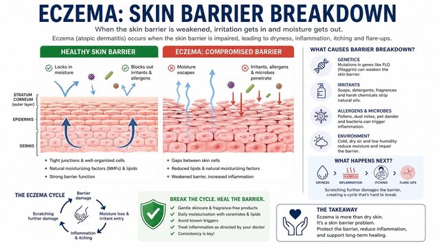 Eczema Skin Barrier Breakdown and Atopic Dermatitis Educational Infographic