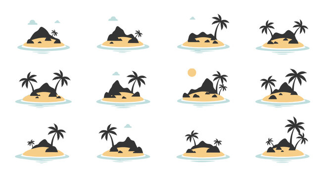 Dynamic collection of cartoon waterfall illustrations, featuring a variety of flowing cascades over diverse rock formations, perfect for game development and animated backgrounds
