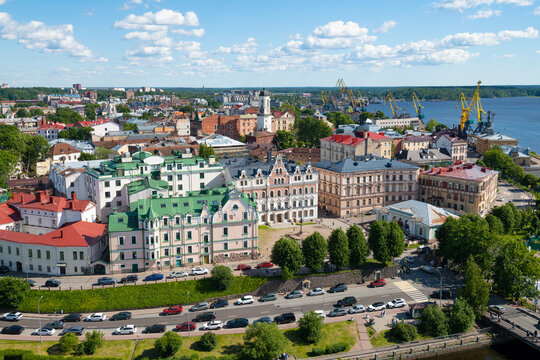 View of the historic center of Vyborg from St. Olaf's Tower on a sunny June day
