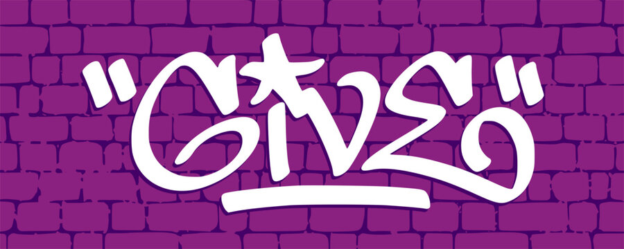Give word donation lettering typography spray paint graffiti tag template. Distressed urban aerosol handstyle script text layout with brick background for streetwear apparel asset clip art.