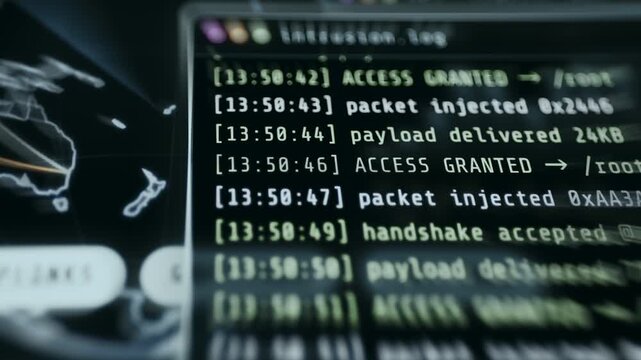 Log output indicating successful payload delivery and access granted to a root