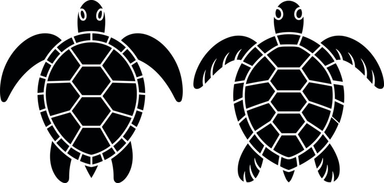 Title:
Sea turtle black silhouette icons set featuring top view marine tortoises for ocean wildlife concepts in image_1994ba.png