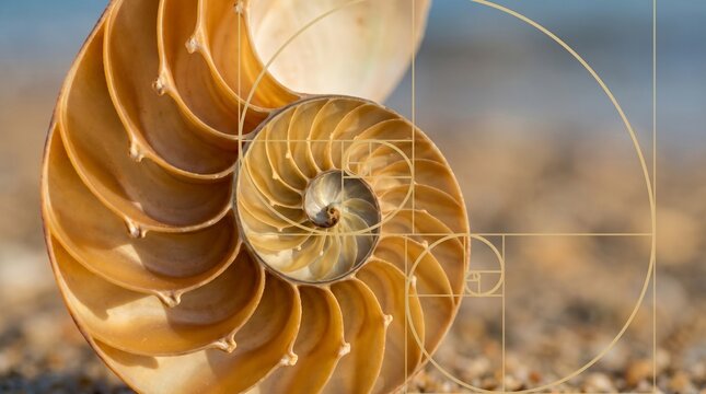 Macro seashell spiral texture golden ratio background