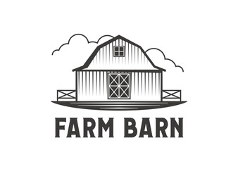 Fototapeta premium Rustic farm barn icon for farmhouse and warehouse symbol of farmer, house. Farmland building and barn for farm market emblem in line silhouette of ranch or cattle farm for agriculture farming