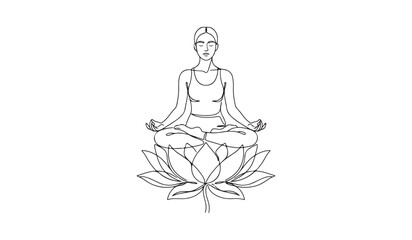 Obraz premium Woman meditating in lotus position continuous line art vector illustration isolated on white background.