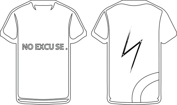 Vector t-shirt mockup design featuring typography text no excuse and lightning bolt graphic icon