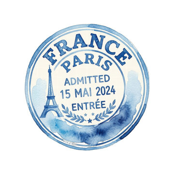 Watercolor France Paris travel stamp design