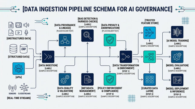 Data Ingestion Pipeline Schema for AI Governance Architecture Diagram Infographic Vector Illustration