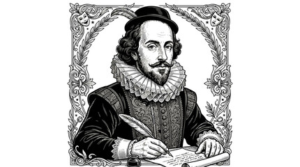 Fototapeta premium Illustration of William Shakespeare writing.