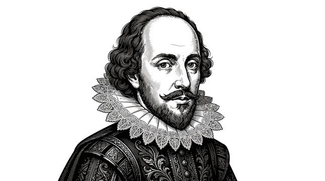 Portrait of William Shakespeare in renaissance attire.