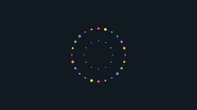 Abstract rotating colorful dots circle animation on dark background, for motion circle