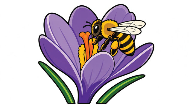 Bee on purple flower collecting pollen.