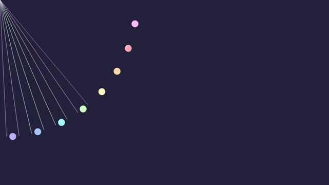 Abstract pendulum wave animation with colorful glowing spheres and minimalist dark background physics