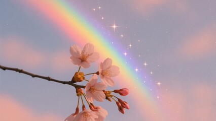 Fototapeta premium Cherry blossoms under magical rainbow desktop wallpaper