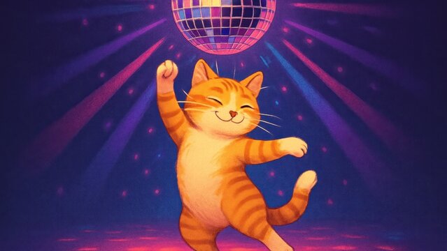 Dancing cat under disco ball desktop wallpaper
