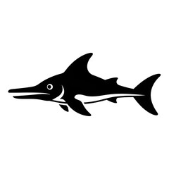 Fototapeta premium Minimalist Black Silhouette of a Swordfish or Shark Hybrid Illustration.