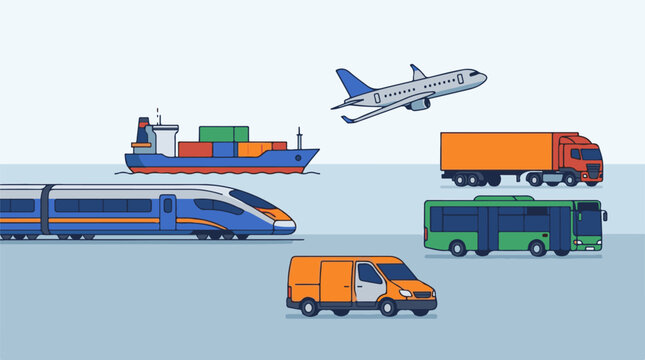 A vibrant illustration of various transportation vehicles