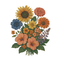 Obraz premium PNG Vibrant floral bouquet illustration