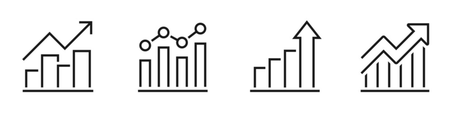 Growing graph icon set. Chart, diagram, performance, growth success, arrow, grow, profit. Progress bar - stock vector.