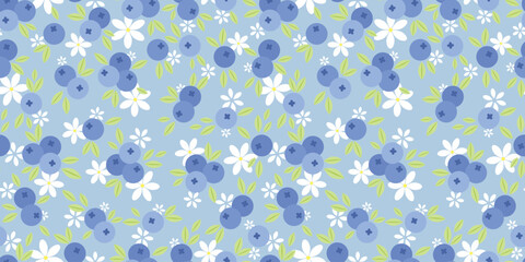 Obraz premium Blueberry pattern background seamless scattered floral berry modern wallpaper