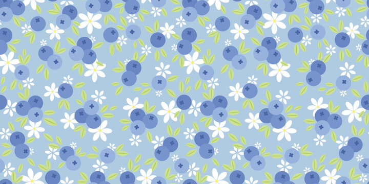 Blueberry pattern background seamless scattered floral berry modern wallpaper