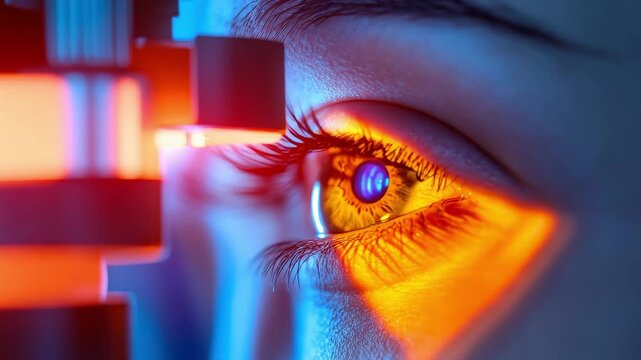 Macro human iris with neon reflection