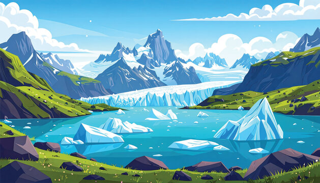 Icebergs Floating In The Ocean Water.
