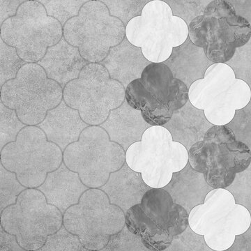 Seamless geometric patchwork tile pattern with marble wood and terrazzo texture. seamless ceramic tile and wooden parquet patterns with geometric design. Abstract backgrounds.
