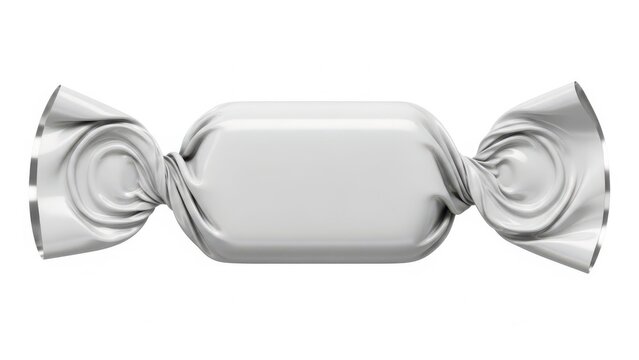 A shiny, silver candy wrapper with intricate folds and creases.