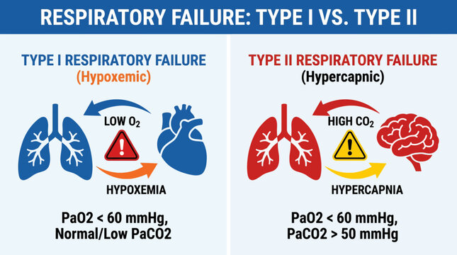 Respiratory Failure Type I vs Type II Hypoxemia and Hypercapnia