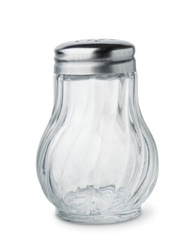 Front view of empty glass salt shaker
