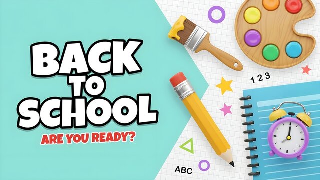 Back to school concept with educational supplies on colorful background