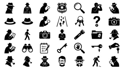 Obraz premium Detective icons and investigation symbols.
