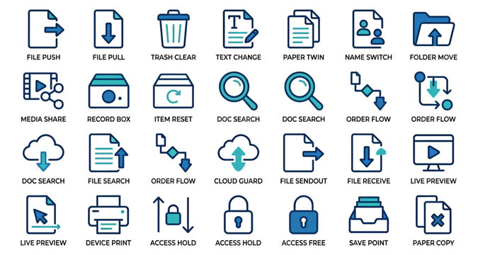 Business document management icons in a clean vector style on white background