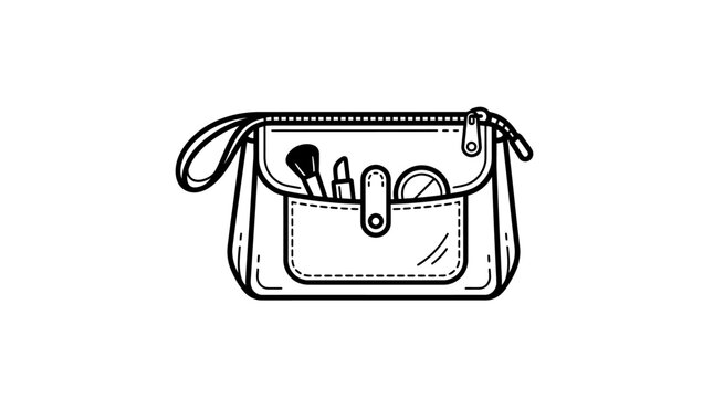 Makeup bag with cosmetic brushes inside.