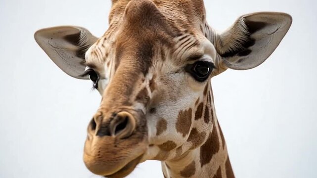 Detailed close up of a giraffe head and neck.