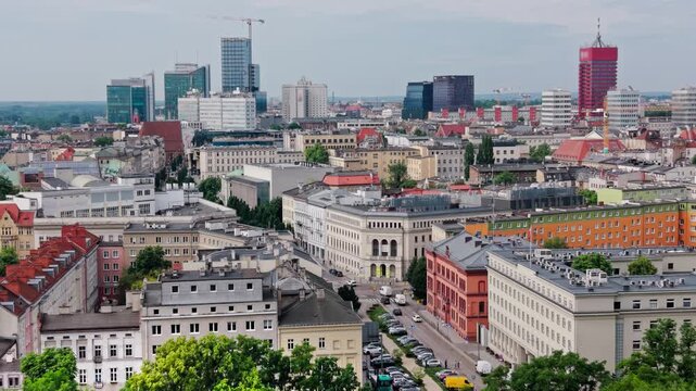 City Skyline Architecture Urban Landscape Buildings Real Estate Aerial Panorama Business District expansive panoramic overview shows thriving European metropolitan area blending historic architecture