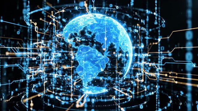 Digital Earth Globe with Binary Code and Network Connections.